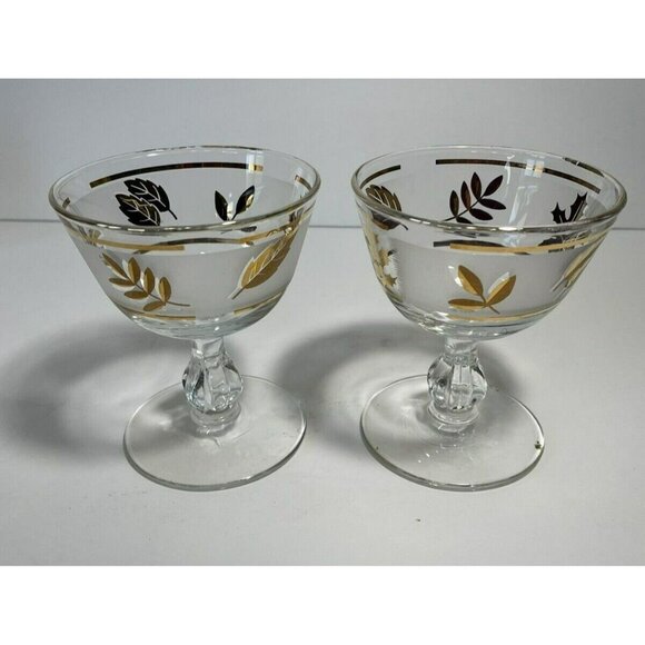 Vintage Set of 2 Libbey Starlyte Gold Leaf Frosted Sherbet Champagne Glasses MCM - Picture 1 of 6